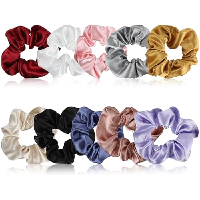 Gjinxi Scrunchies Set 10 Packs Hair Ties Silky Satin Velvet Elastic Hairbands Vintage Headband Girls Bands Ponytail Holder Soft Accessories Simple Hairties For Women Girls Thin Thick Hair(Mixed Color) - Image 1